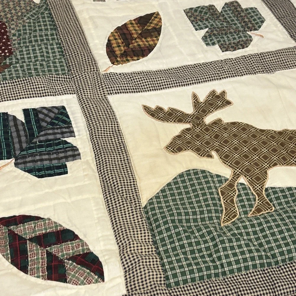 Patch Magic North Woods Cabin Moose Applique Patchwork Quilt Throw 47x55